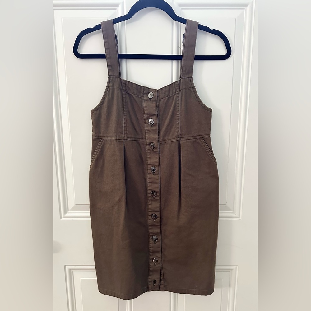 Dark Olive Green Button-Down Jumper Dress. Top separate